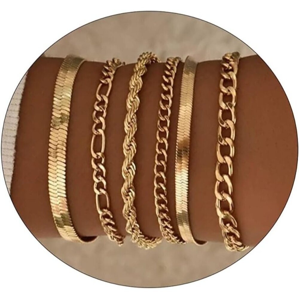 🆕 Women Gold Trendy Dainty Cross Bracelet 14k Beaded Herringbone Chain Jewelry
